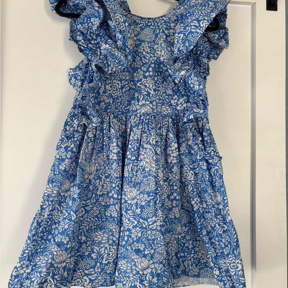 Zara Blue and White Sleeveless Ruffled Sundress